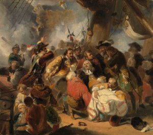 Michiel de Ruyter is mortally wounded in the battle of Etna, Anno 1676 by Nicolaas Pieneman Oil Painting