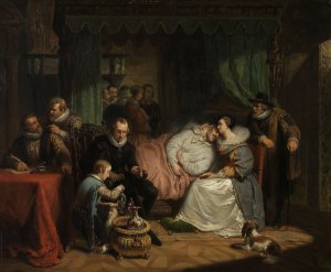 Prince William I nursed by his Wife Charlotte de Bourbon after the Abortive Attempt on his Life by Jean Jaurequi in Antwerp in 1582 by Nicolaas Pieneman Oil Painting