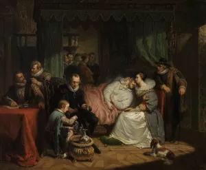 Prince William I nursed by his Wife Charlotte de Bourbon after the Abortive Attempt on his Life by Jean Jaurequi in Antwerp in 1582 by Nicolaas Pieneman Oil Painting