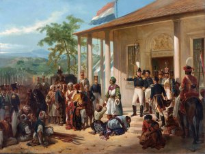 The Arrest of Diepo Negoro by Lieutenant-General Baron De Kock by Nicolaas Pieneman Oil Painting