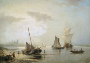 Segelschiffe an hollandischer Kuste im Morgenlicht by Nicolaas Riegen Oil Painting