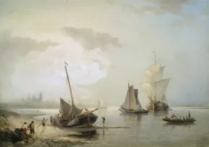 Segelschiffe an hollandischer Kuste im Morgenlicht by Nicolaas Riegen Oil Painting
