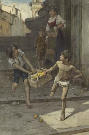 Straatscene in een Italiaanse stad Oil painting by Nicolaas Van Der Waay