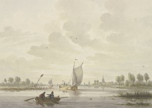 Auf einem Fluss segeln einige Barken, vorne ein Ruderboot by Nicolaas Wicart Oil Painting