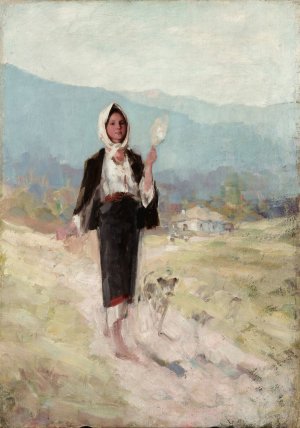 Peasant women with distaff by Nicolae Grigorescu Oil Painting