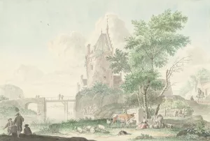 Zomerlandschap met figuren en vee Oil painting by Nicolaes Aartman