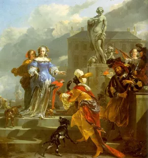 A Moor Presenting a Parrot to a Lady painting by Nicolaes Berchem