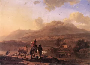 Italian Landscape at Sunset by Nicolaes Berchem - Oil Painting Reproduction