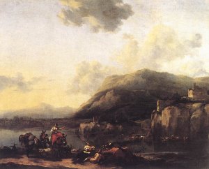 Landscape with Jacob, Rachel, and Leah by Nicolaes Berchem Oil Painting