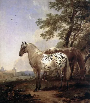 Landscape with Two Horses by Nicolaes Berchem - Oil Painting Reproduction