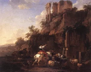 Rocky Landscape with Antique Ruins by Nicolaes Berchem Oil Painting