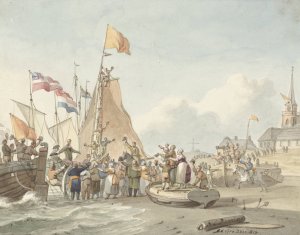 Aankomst van prins Willem Frederik te Scheveningen, 30 november 1813 by Nicolaes Lodewick Penning Oil Painting