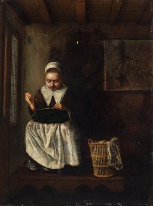 A Girl Sewing by Nicolaes Maes Oil Painting
