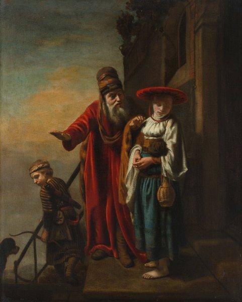 Abraham Dismissing Hagar and Ishmael  by Nicolaes Maes - Hand-Painted Oil Painting Reproduction