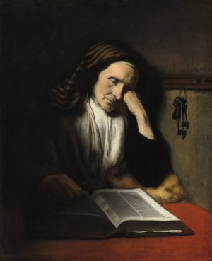 An Old Woman Dozing over a Book by Nicolaes Maes Oil Painting