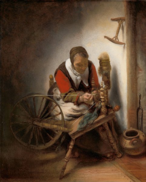 De spinster  by Nicolaes Maes - Hand-Painted Oil Painting Reproduction