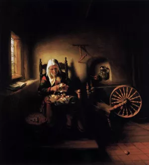 Old Woman Peeling Apples by Nicolaes Maes - Oil Painting Reproduction