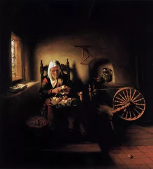 Old Woman Peeling Apples Oil painting by Nicolaes Maes
