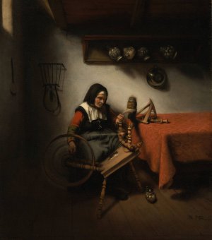 Old Woman Spinning by Nicolaes Maes Oil Painting