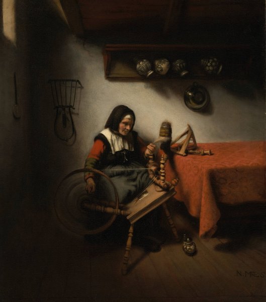 Old Woman Spinning  by Nicolaes Maes - Hand-Painted Oil Painting Reproduction