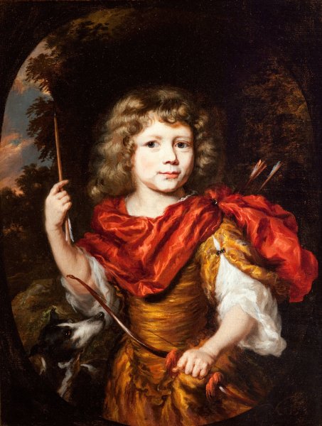 Portrait of a Boy with a Bow and a Dog  by Nicolaes Maes - Hand-Painted Oil Painting Reproduction