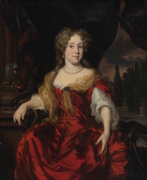 Portrait Of A Lady Wearing A Red Dress by Nicolaes Maes Oil Painting