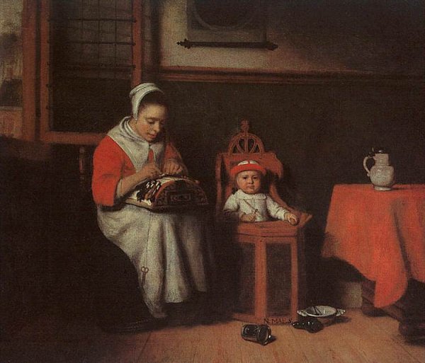 The Lacemaker by Nicolaes Maes - Hand-Painted Oil Painting Reproduction