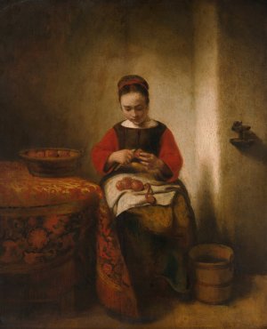Young Woman Peeling Apples by Nicolaes Maes Oil Painting