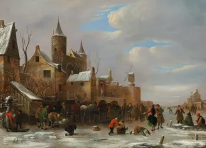 A merry company on a frozen river Oil painting by Nicolaes Molenaer
