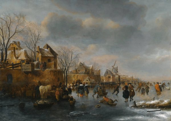 Main Product Photo of An Extensive Winter Landscape With Numerous Figures On The Ice Painting by Nicolaes Molenaer