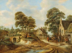 Travellers and peasants in front of an inn by Nicolaes Molenaer Oil Painting