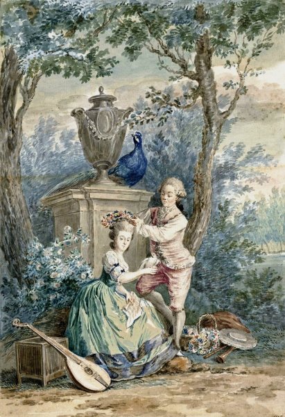 Elegant paar in een park  by Nicolaes Muys - Hand-Painted Oil Painting Reproduction