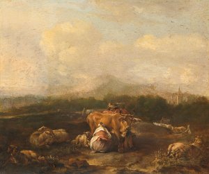 Italian Landscape with Cattle by Nicolaes Van Helt Stockade Oil Painting