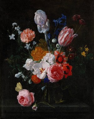 A Bouquet Of Flowers In A Crystal Vase by Nicolaes Van Verendael Oil Painting