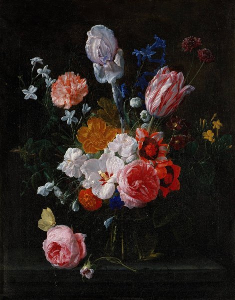 A Bouquet Of Flowers In A Crystal Vase  by Nicolaes Van Verendael - Hand-Painted Oil Painting Reproduction