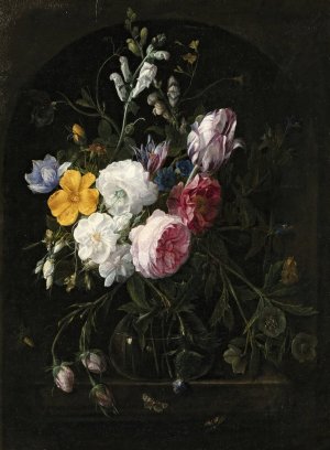 Still Life With Flowers In A Crystal Vase by Nicolaes Van Verendael Oil Painting