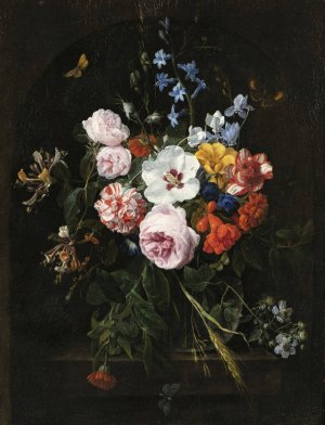 Still Life With Flowers In A Crystal Vase by Nicolaes Van Verendael Oil Painting