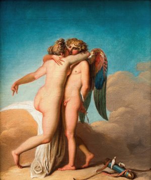 Cupid and Psyche embrace each other by Nicolai Abraham Abildgaard Oil Painting