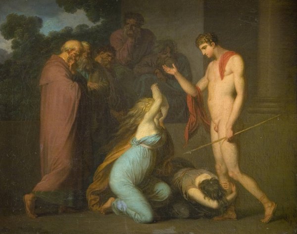 Ismene and Antogone Plead with Theseus  by Nicolai Abraham Abildgaard - Hand-Painted Oil Painting Reproduction
