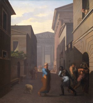 Simo and his former slave Sosia. From Terence's Andria by Nicolai Abraham Abildgaard Oil Painting