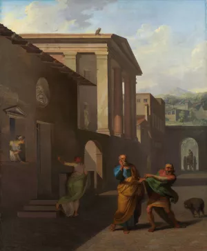 The Midwife Taking Leave of the girl from Andros. From Terence's Andria by Nicolai Abraham Abildgaard Oil Painting