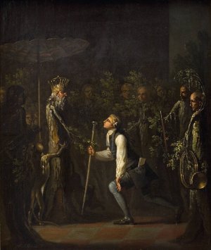 The Potuans are Surprised to see Niels Klim Genuflect in front of the Wise Prince by Nicolai Abraham Abildgaard Oil Painting
