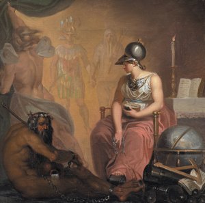 The Revival of Learning, the Invention of Printing and Gunpowder and the Discovery of America by Nicolai Abraham Abildgaard Oil Painting