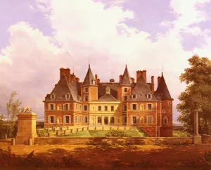A French Chateau Oil painting by Nicolas Alexandre Barbier