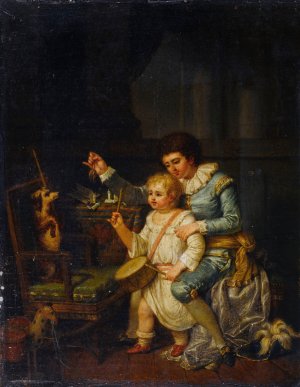 Enfants jouant avec un chien by Nicolas-Andre Monsiau Oil Painting