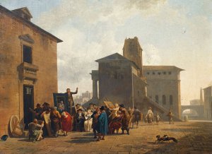 An open-air auction in a town square by Nicolas-Antoine Taunay Oil Painting