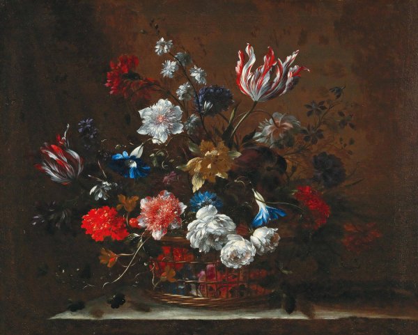 Flowers in a basket by Nicolas Baudesson - Hand-Painted Oil Painting Reproduction