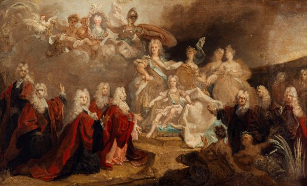 Allegorie des fiancailles de Louis XV avec l'infante Marie-Anne-Victoire d'Espagne  by Nicolas De Largilliere - Hand-Painted Oil Painting Reproduction