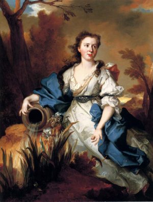 Portrait of Marianne de Mahony, Full-Length, in a Blue and White Dress, as a Water Nymph Oil painting by Nicolas De Largilliere