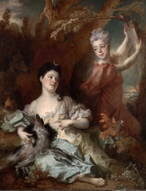 Portrait of the Comtesse de Montsoreau and Her Sister as Diana and an Attendant by Nicolas De Largilliere Oil Painting